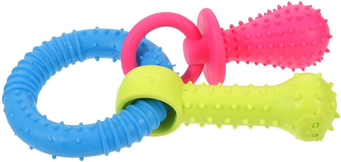 Mintique Pet Chew Dummy & Bone with Ring Toy Colourful Soft Rubber Puppy Teeth Cleaning Healthy Gums Dummy Fetch Toy for Dog and Cats 1Pcs