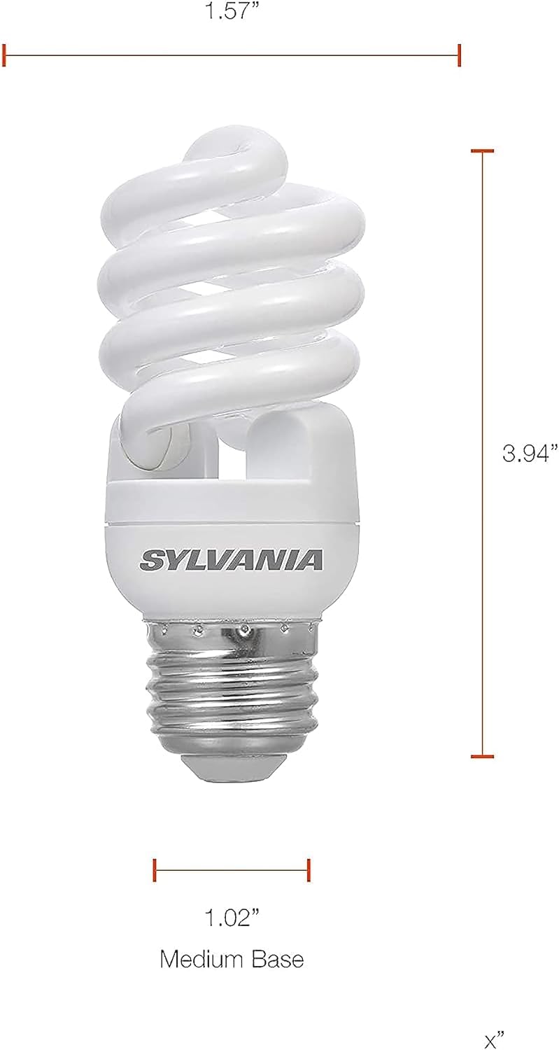 SYLVANIA CFL T2 Twist Light Bulb, 60W Equivalent, Efficient 13W, 850 Lumens, Medium Base, 2700K, Soft White - 4 Pack