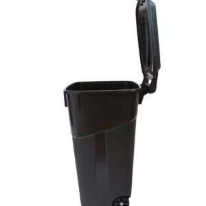 DAMEINV 32 Gallon Wheeled Heavy Duty Plastic Garbage Can, Attached Lid, Black