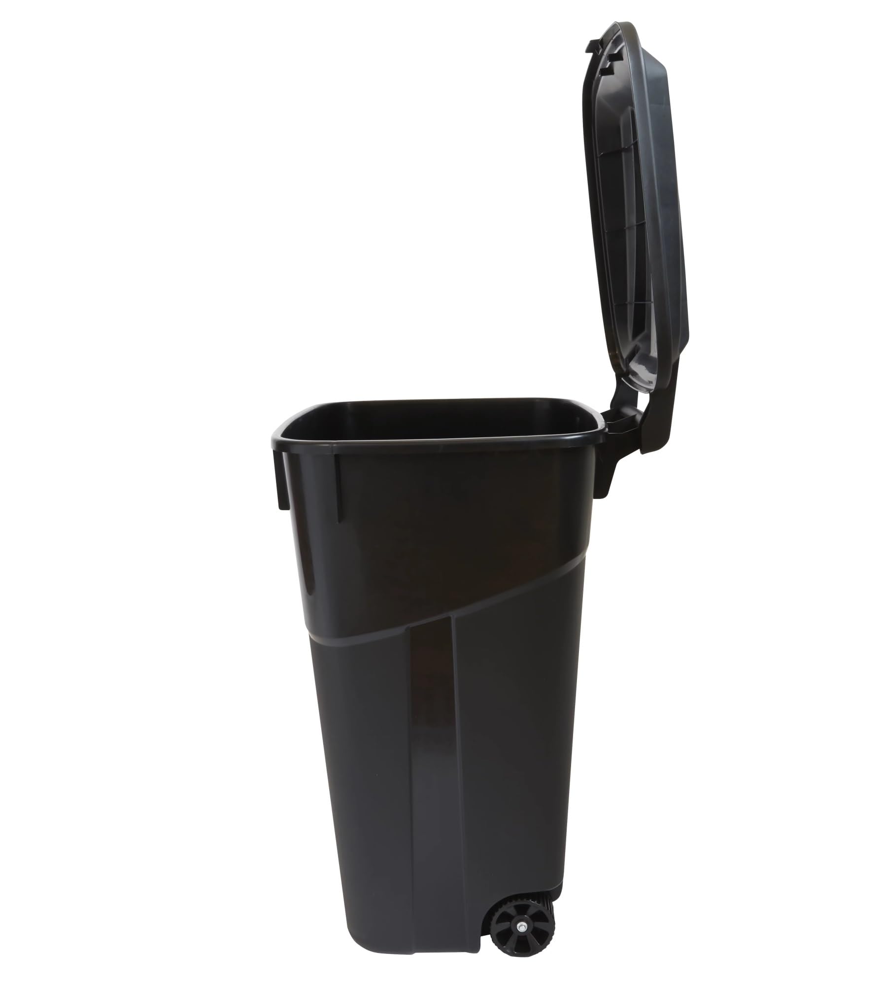 DAMEINV 32 Gallon Wheeled Heavy Duty Plastic Garbage Can, Attached Lid, Black