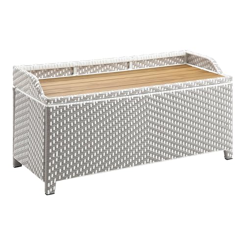 Greemotion Azur Beach Aluminum and All-Weather Wicker 41 in. Wide Storage Bench for Garden, Backyard, Patio, Pool Area, Porch, Gray and White