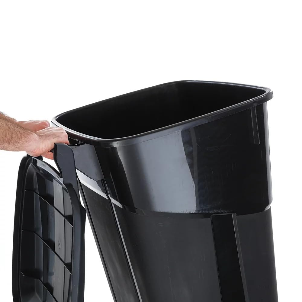 DAMEINV 32 Gallon Wheeled Heavy Duty Plastic Garbage Can, Attached Lid, Black