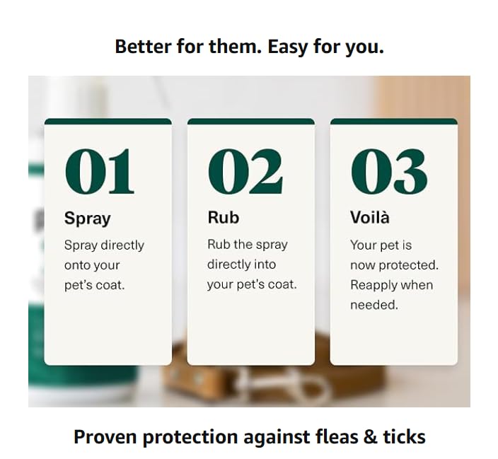 Pestie Flea & Tick Treatment for Pets, Plant-Powered Spray, Repels and Kills Fleas, Ticks and Mosquitos, Safe for Cats and Dogs, Easy Spray-On, Featuring Cedarwood, Peppermint, Thyme, and Rosemary