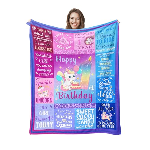 Pozevan 1 Year Old Girl Birthday Gift Blanket, 1 Year Old Girl Gifts, 1st Birthday Girl Gifts, One Year Old Girl Birthday Gifts, First Birthday Gifts for Girls, 1st Birthday Decorations Girl 50"X40"