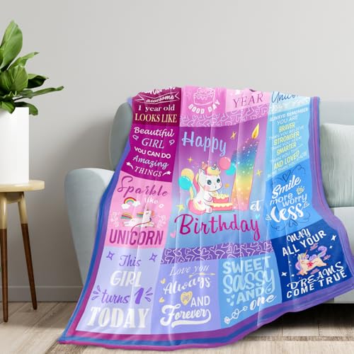 Pozevan 1 Year Old Girl Birthday Gift Blanket, 1 Year Old Girl Gifts, 1st Birthday Girl Gifts, One Year Old Girl Birthday Gifts, First Birthday Gifts for Girls, 1st Birthday Decorations Girl 50"X40"