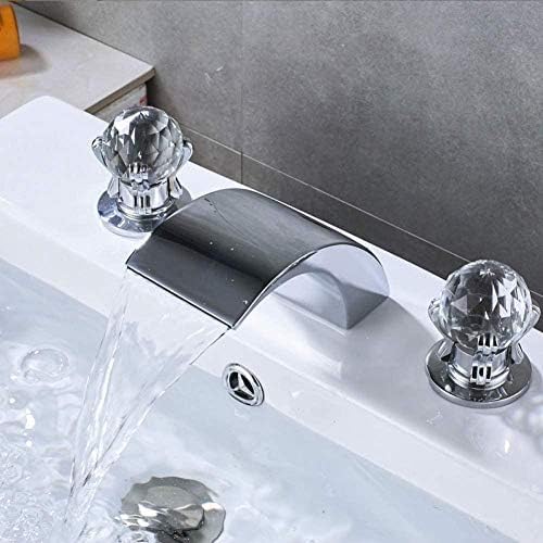 Kitchen Taps Chrome Bath Basin Faucet Hot Cold Mixer Faucet Three Holes Two Handle Mixers Tap Deck Mount Crystal Handle