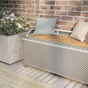 Greemotion Azur Beach Aluminum and All-Weather Wicker 41 in. Wide Storage Bench for Garden, Backyard, Patio, Pool Area, Porch, Gray and White