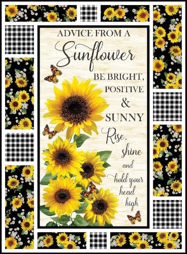 Advice from a Sunflower by Timeless Treasures Inspirational Flower Cotton Quilt Panel 23"" x 43"", CD2921-CREAM