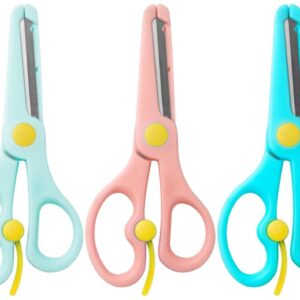 ANJOBIBI,Safety Craft Scissors For Kids 3-Pack,Preschool Training Scissors,Ergonomic Handle Perfect for Paper Cutting-2.0 (Pink+ Baby blue+ Deep Blue)