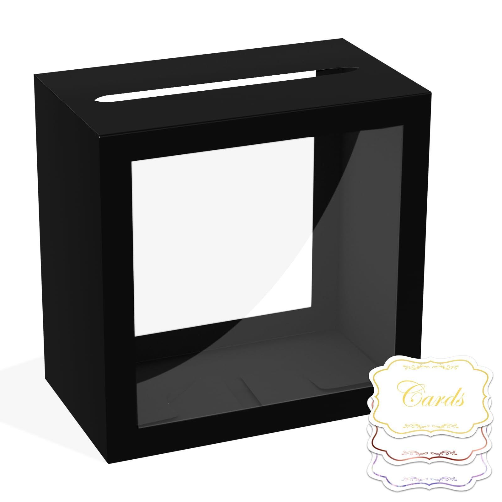 JCTHKUKU Clear Black Card Box for Party, Rectangular Cards Box Gift Cards Receiving Box Holder for Wedding, Bridal & Baby Showers, Graduation, Birthday, Retirement, Anniversaries Party Decorations