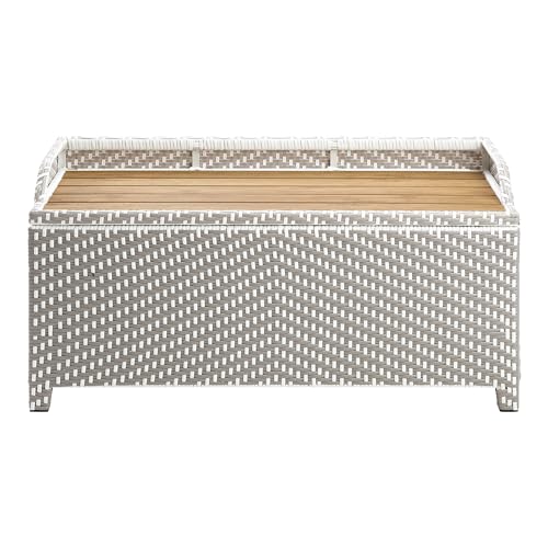 Greemotion Azur Beach Aluminum and All-Weather Wicker 41 in. Wide Storage Bench for Garden, Backyard, Patio, Pool Area, Porch, Gray and White