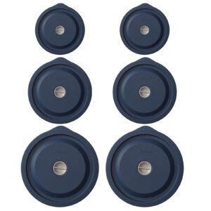 replacement lids for pyrex 7200-pc 2 cup and 7201-pc 4 cup and 7402-pc 6/7 cup, silicone round storage cover lid for anchor hocking glass bowl 6 pack dark blue