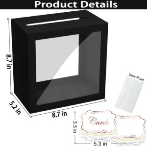 JCTHKUKU Clear Black Card Box for Party, Rectangular Cards Box Gift Cards Receiving Box Holder for Wedding, Bridal & Baby Showers, Graduation, Birthday, Retirement, Anniversaries Party Decorations