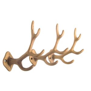 wowser antler wall hooks, set of 3, wall mounted decoration, rustic decor, 5.5 inches (gold toned)