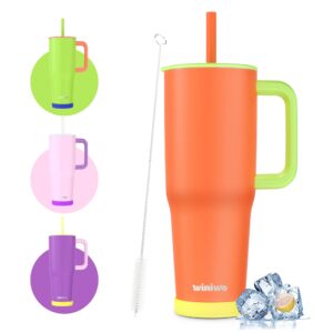 winiwo 40 oz tumbler with handle and straw, gift for her, flexible straw, insulated tumbler cups with silicone bottom, keeps beverages cold up to 24 hours, gym/travel/school（traffic orange）