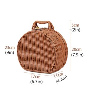 QRZLP Wicker Storage Basket, Round Vine Weaving Storage Handbag with Hand Small Suitcase Retro Weaving Vine Weaving Carrying Case Gift Box. (S)