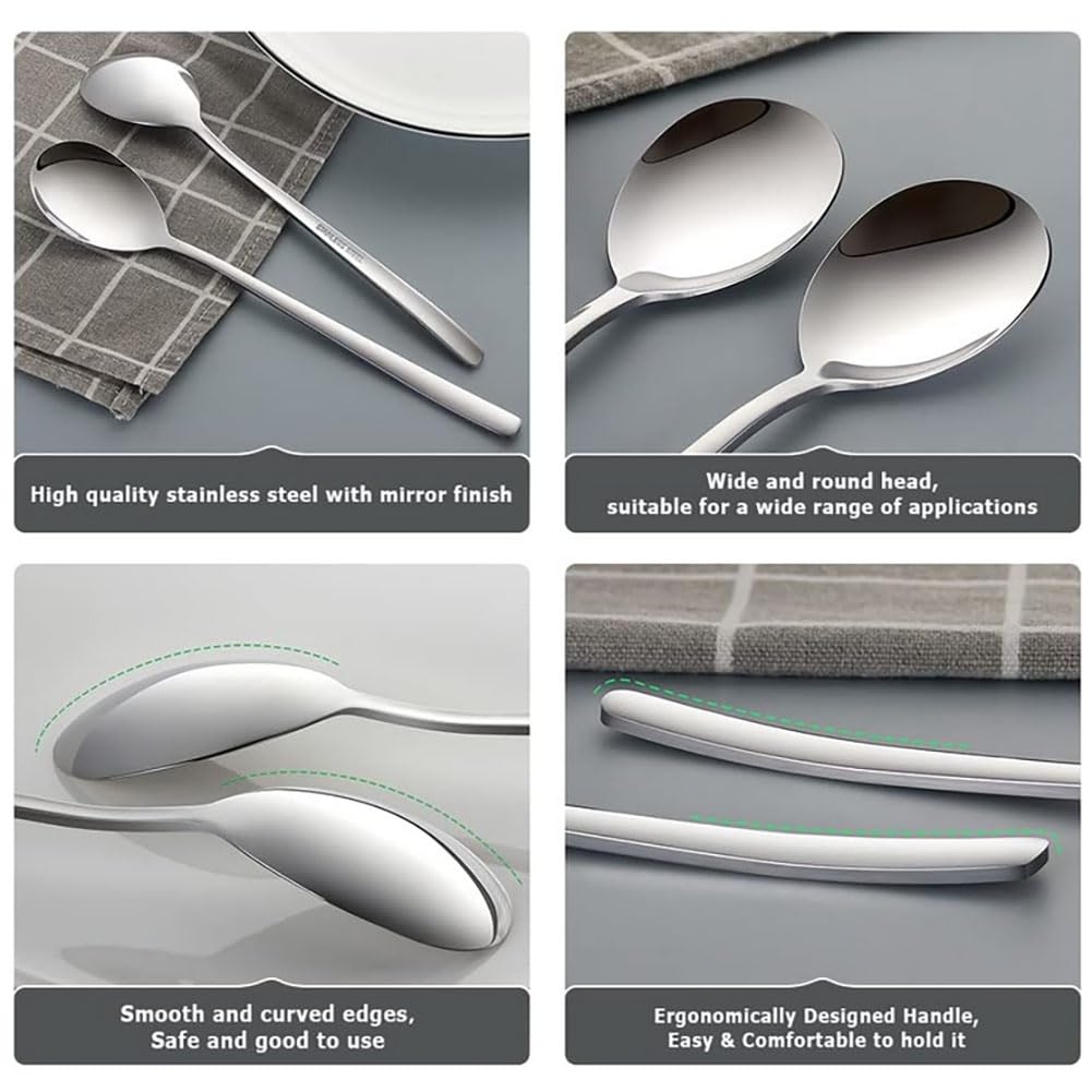 Spoons, Korean Spoons with Long Handles, 2 Pieces Soup Spoons Stainless Steel, Rice Spoon, Asian Soup Spoon, for Home, Kitchen, or Restaurant