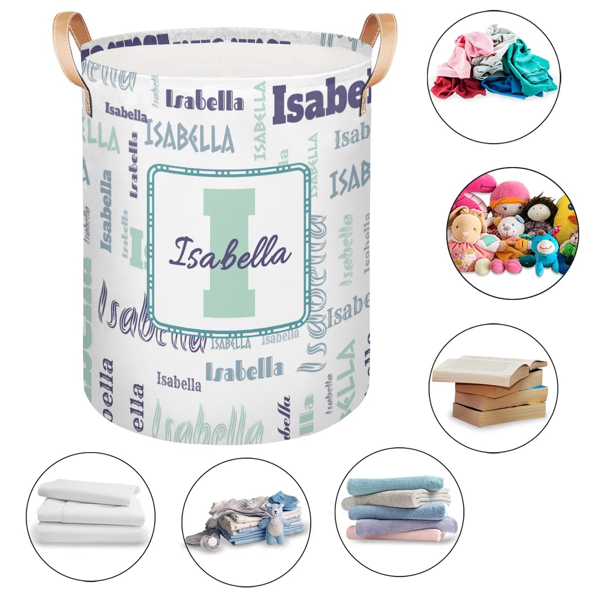 Colorful Name Custom Name Laundry Hamper for Family, Personalzied Name Waterproof Laundry Basket with Handles, Dirty Clothes Hamper with Text for Bedroom