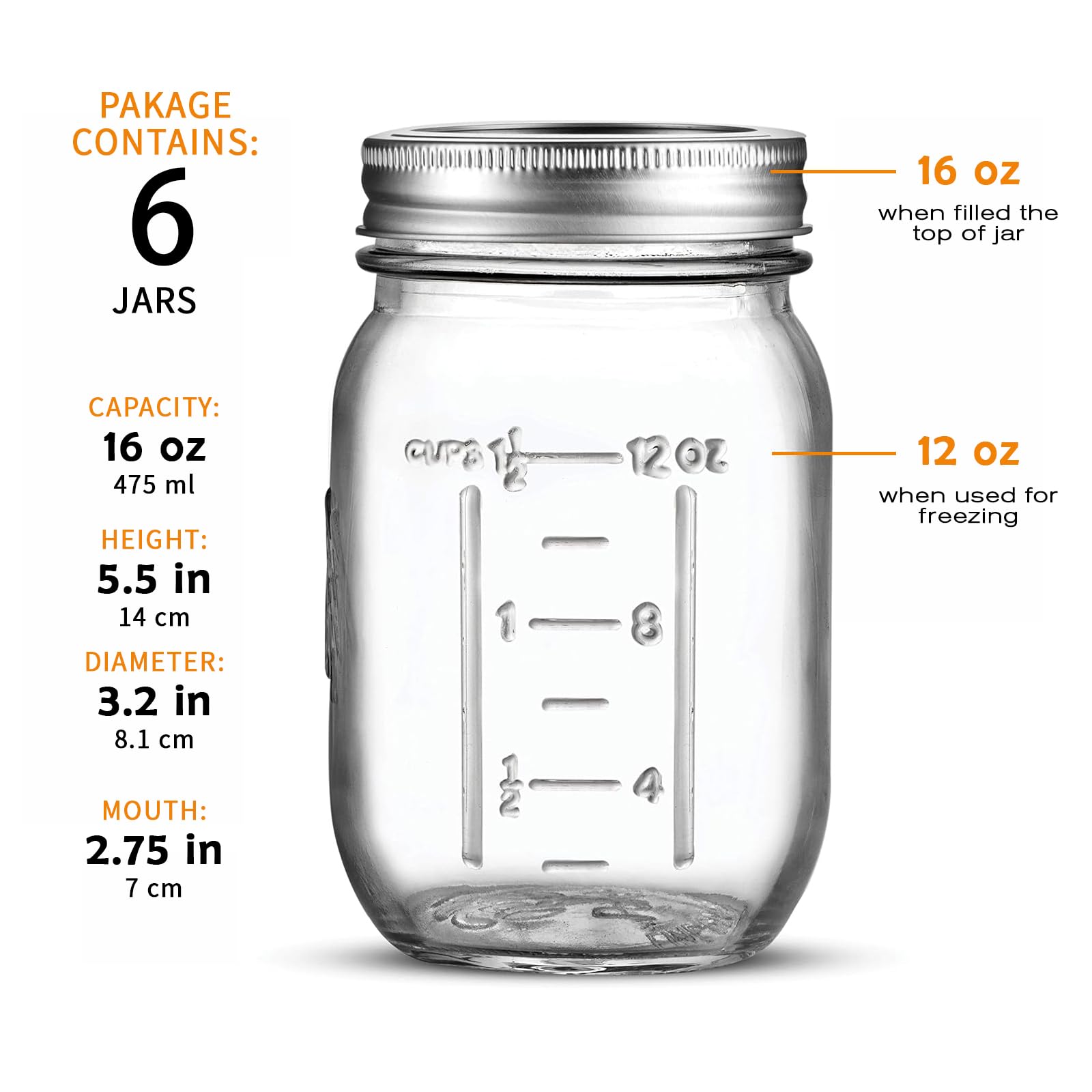 ELAORY Mason Jars 16 Oz, 6 Pack Canning Jars,16 oz Mason Jars with Lids, Regular Mouth Mason Jars for Overnight Oats, Salad, Meal Prep, Fermenting, Pickling Jars, Mason Jars for Centerpieces