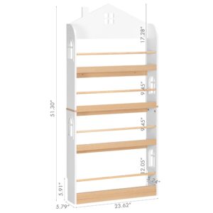 UTEX Kids Bookshelf Wall Mounted, 4-Tier Book Shelf Organizer, Tall Wooden Children's Bookcase, Storage Book Rack for Kids Room, Nursery, Bedroom, Living Room, White