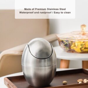 Mini Countertop Trash Can with Lid, Stainless Steel Small Trash Cans with Swing Lid Mini Trash Bin Can for Desk Office Modern Metal Swing Top Lid Trash Bin for Kitchen Bathroom Bedroom