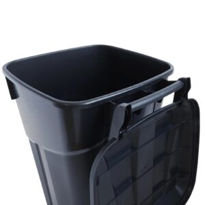 DAMEINV 32 Gallon Wheeled Heavy Duty Plastic Garbage Can, Attached Lid, Black