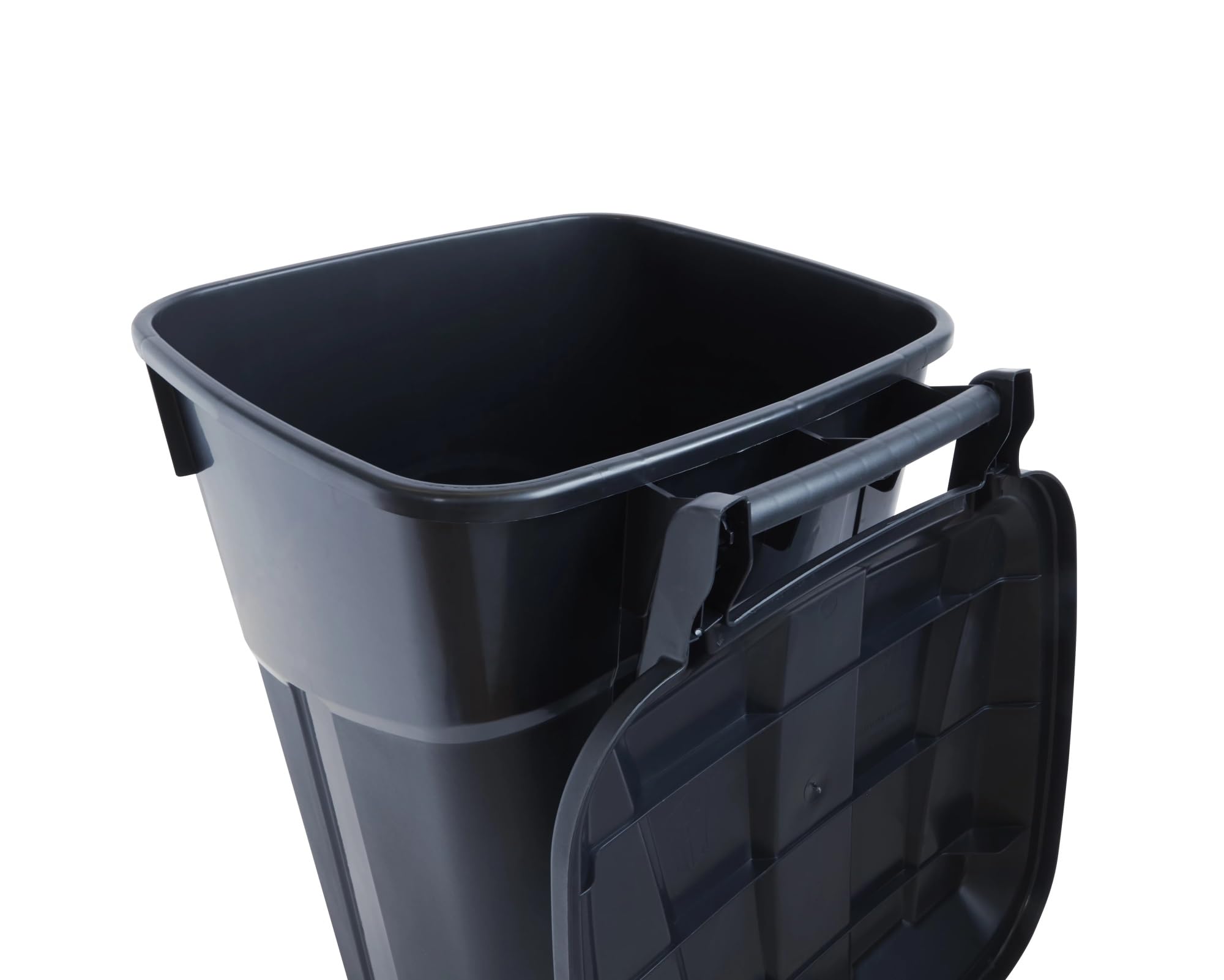 DAMEINV 32 Gallon Wheeled Heavy Duty Plastic Garbage Can, Attached Lid, Black