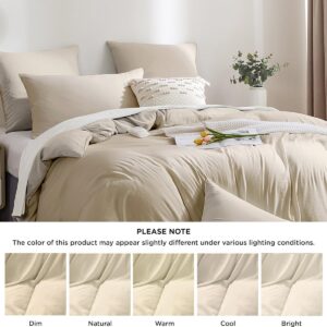 Nayoroom Beige Duvet Cover Set Queen Size Minimalist Solid Cream Oatmeal Comforter Cover with Zipper Closure 3 Pieces Soft Breathable Lightweight Microfiber Bedding Set