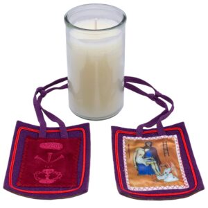 100% beeswax candle and purple home scapular | 3 days of darkness | catholic spirituality | divine protection | blessed anna maria taigi and marie-julie jahenny