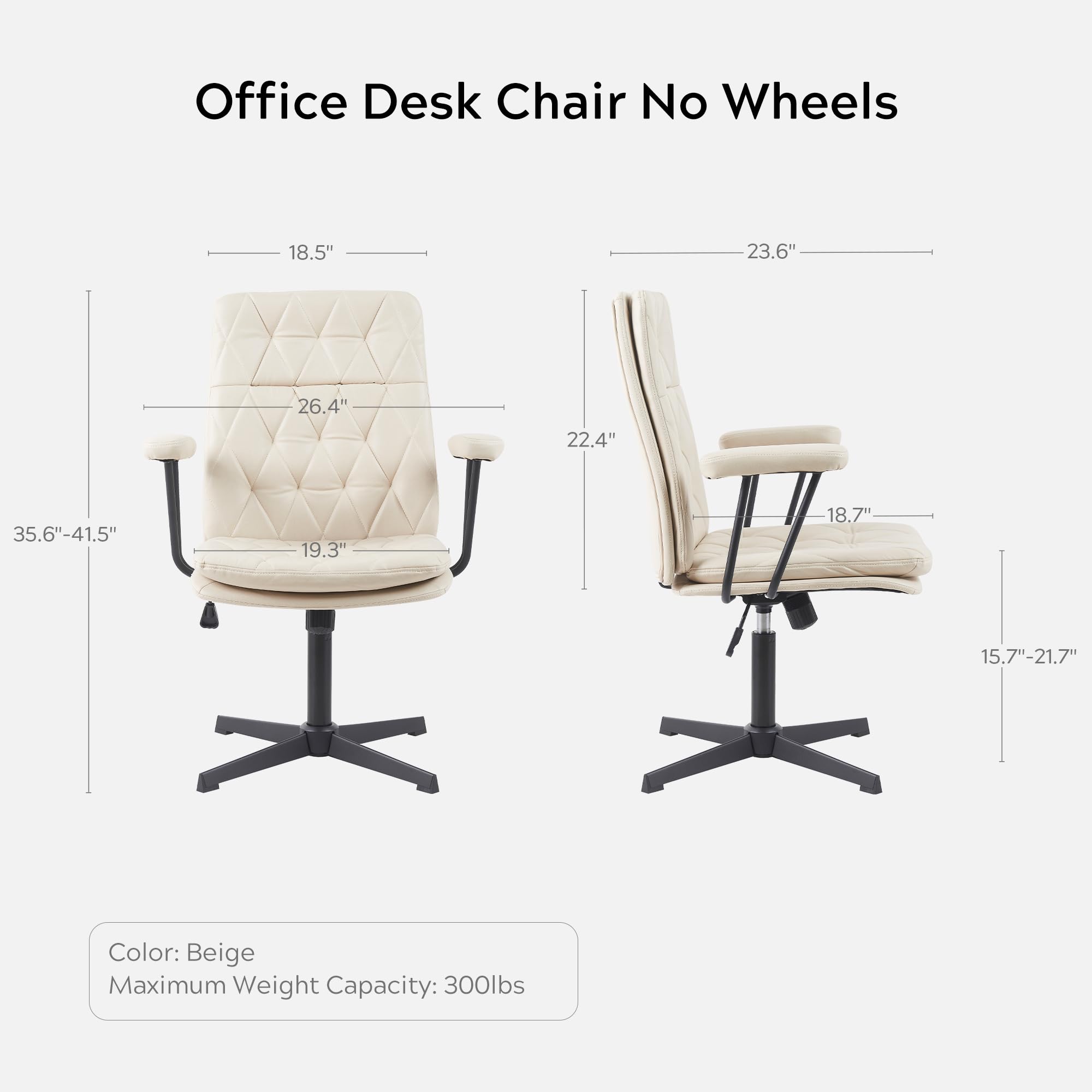 EYYTHUNG Desk Chair No Wheels with Arms Crossleg Stationary Ergonomic Soft Cushion Home Office Swivel Working Computer Chair Cream White