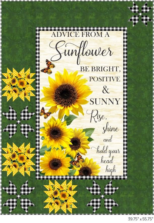 Advice from a Sunflower by Timeless Treasures Inspirational Flower Cotton Quilt Panel 23"" x 43"", CD2921-CREAM