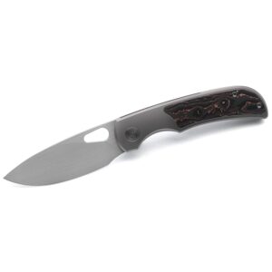 miguron knives m moyarl folding knife 3.25" m390 hand ground rubbed satin blade titanium and bronze carbon fiber inlay handle pocket knife mgr-621cbn