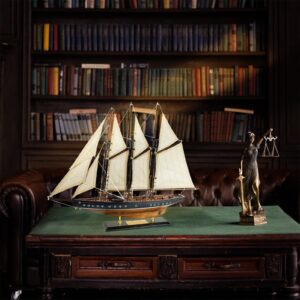 SAILINGSTORY Wooden Sailboat Model Ship Sailboat Decor 24" Schooner Atlantic 1:60 Scale Replica Blue and Walnut Antique Finish