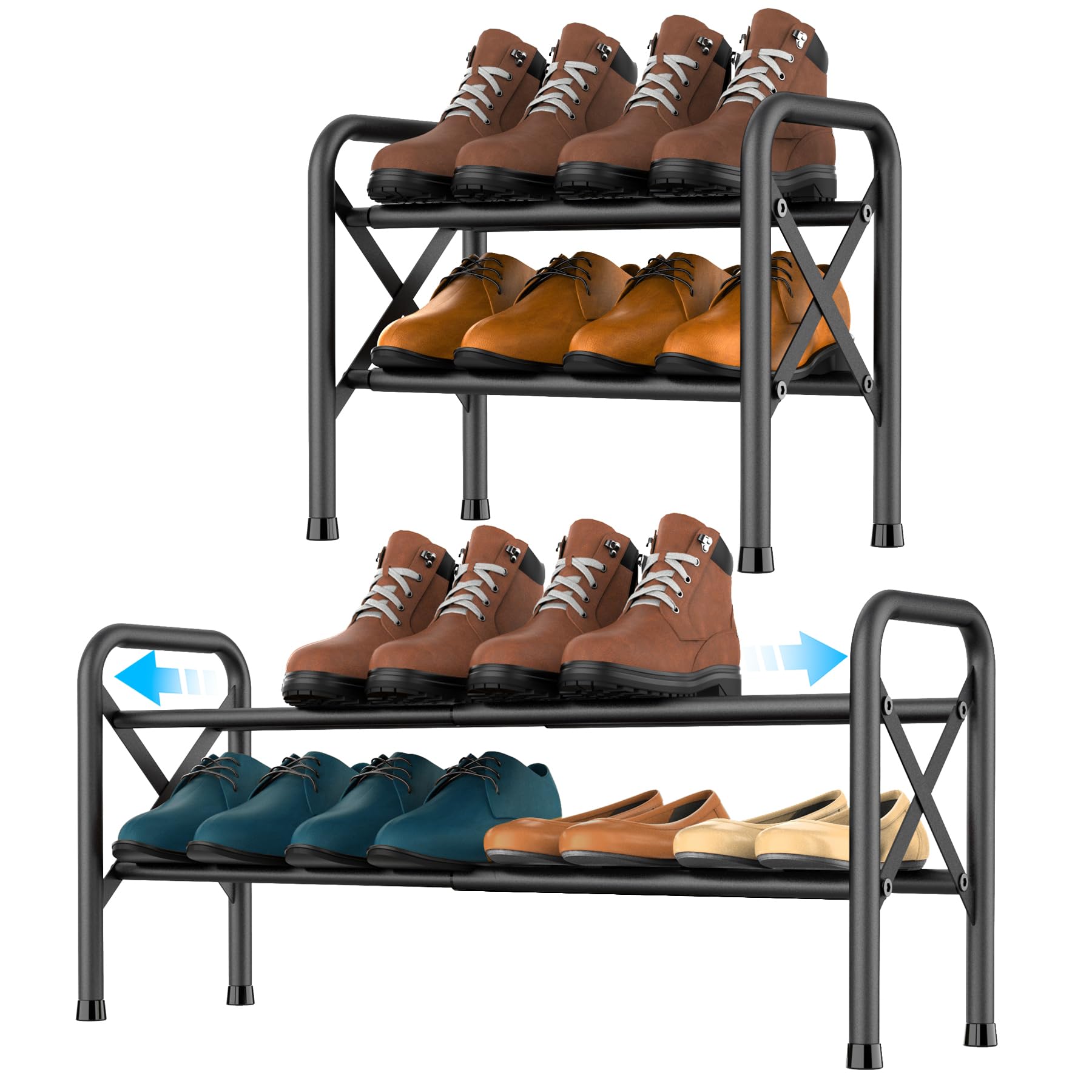 YEASHEIN 2-Tier Expandable Shoe Rack for Closet, Adjustable Shoe Organizer Metal Shoe Shelf for Entryway, Garage & Corridor, Free Standing Shoe Holders, Easy to Assemble