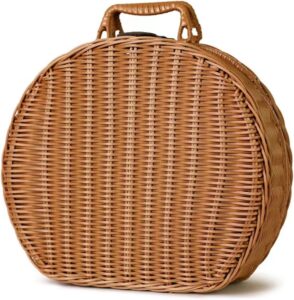 qrzlp wicker storage basket, round vine weaving storage handbag with hand small suitcase retro weaving vine weaving carrying case gift box. (s)