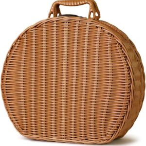 QRZLP Wicker Storage Basket, Round Vine Weaving Storage Handbag with Hand Small Suitcase Retro Weaving Vine Weaving Carrying Case Gift Box. (S)