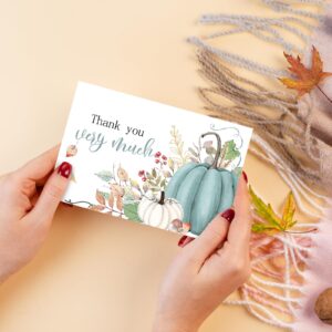 Whaline 24 Pack Fall Thank You Cards Bulk Blue Pumpkin Greeting Cards with Envelope Sticker Blank Note Cards for Autumn Birthday Baby Shower Party Supplies, 4 x 6 Inch