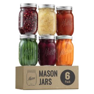 elaory mason jars 16 oz, 6 pack canning jars,16 oz mason jars with lids, regular mouth mason jars for overnight oats, salad, meal prep, fermenting, pickling jars, mason jars for centerpieces