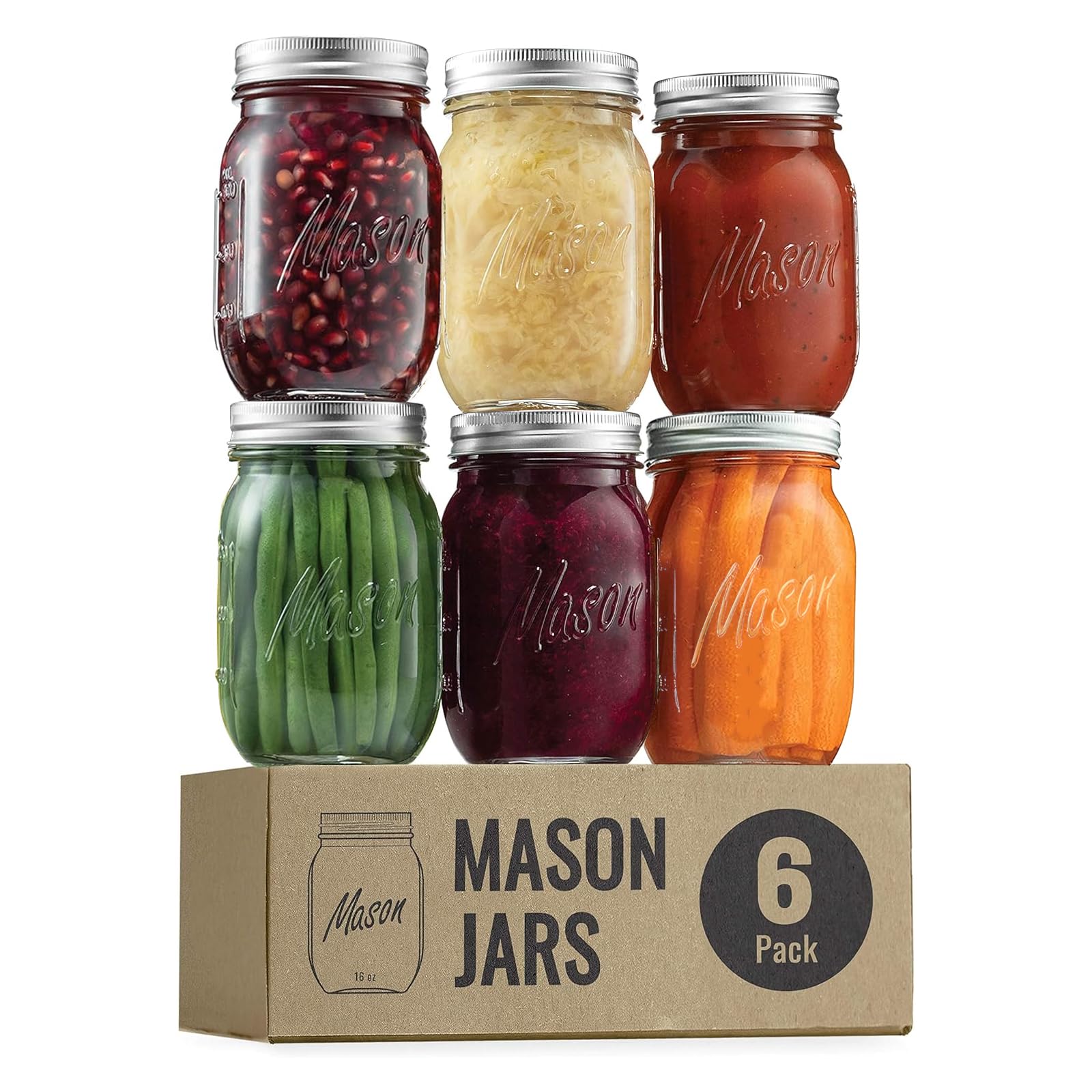 ELAORY Mason Jars 16 Oz, 6 Pack Canning Jars,16 oz Mason Jars with Lids, Regular Mouth Mason Jars for Overnight Oats, Salad, Meal Prep, Fermenting, Pickling Jars, Mason Jars for Centerpieces