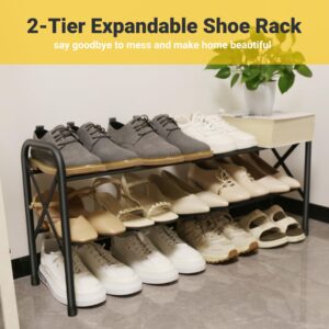 YEASHEIN 2-Tier Expandable Shoe Rack for Closet, Adjustable Shoe Organizer Metal Shoe Shelf for Entryway, Garage & Corridor, Free Standing Shoe Holders, Easy to Assemble