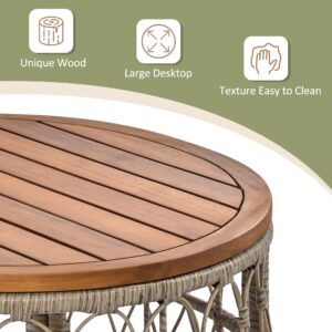 LUMISOL 4 Piece Outdoor Furniture Set with Wood Table, Patio Furniture Set with Removable Cushions, Outdoor Conversation Set for 4 Person, for Backyard Pool, Beige