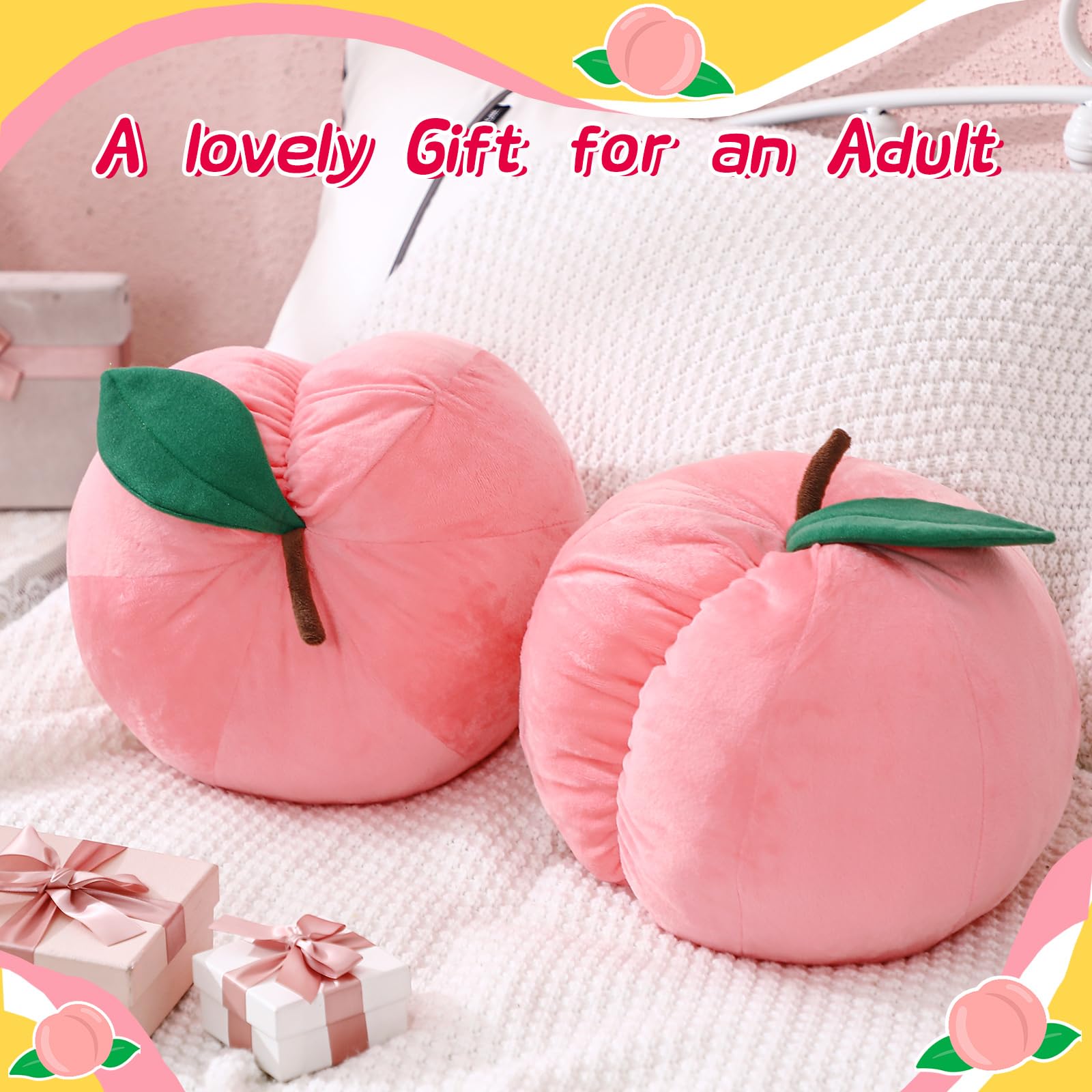 Beeveer Peach Plush Christmas Decorative Gift Cute Fruit Plush Pillow Kawaii Hugging Plushies Soft Novelty Toy Cushion Seat Xmas Decor for Kids Girl