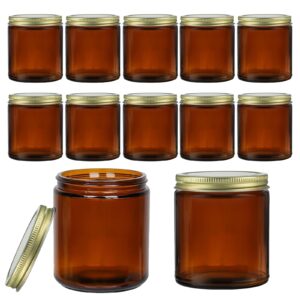 elaory 6 pack 8oz glass jars with lids, amber glass jars with lids, small glass jars for canning, food storage, spices, liquids, herbs, homemade cosmetics, leak proof & dishwasher safe candles jars