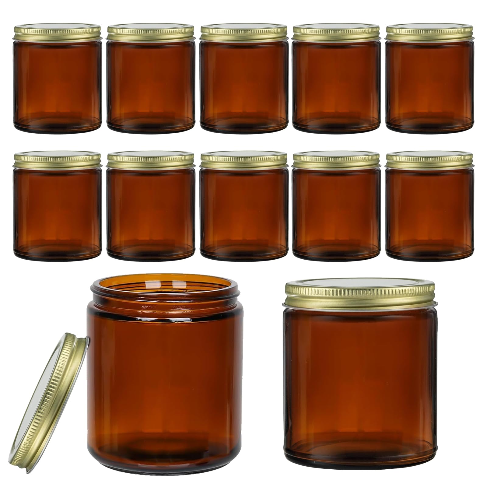 ELAORY 6 Pack 8Oz Glass Jars with Lids, Amber Glass Jars with Lids, Small Glass Jars for Canning, Food Storage, Spices, Liquids, Herbs, Homemade Cosmetics, Leak Proof & Dishwasher Safe Candles Jars