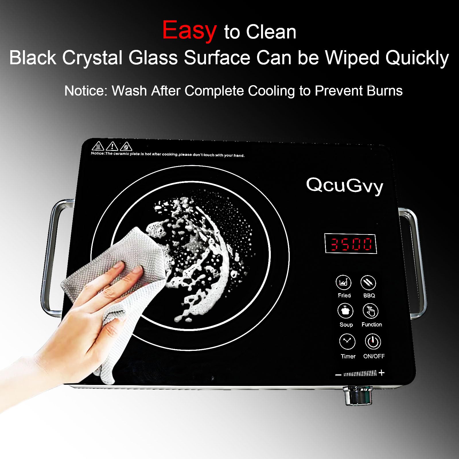 Portable Infrared Burner 3500W Electric Burner with 3 Hours Timer-Electric Hot Plate Touch Control Panel Adjustable Heating Power Glass Plate Electric Cooktop for Cooking