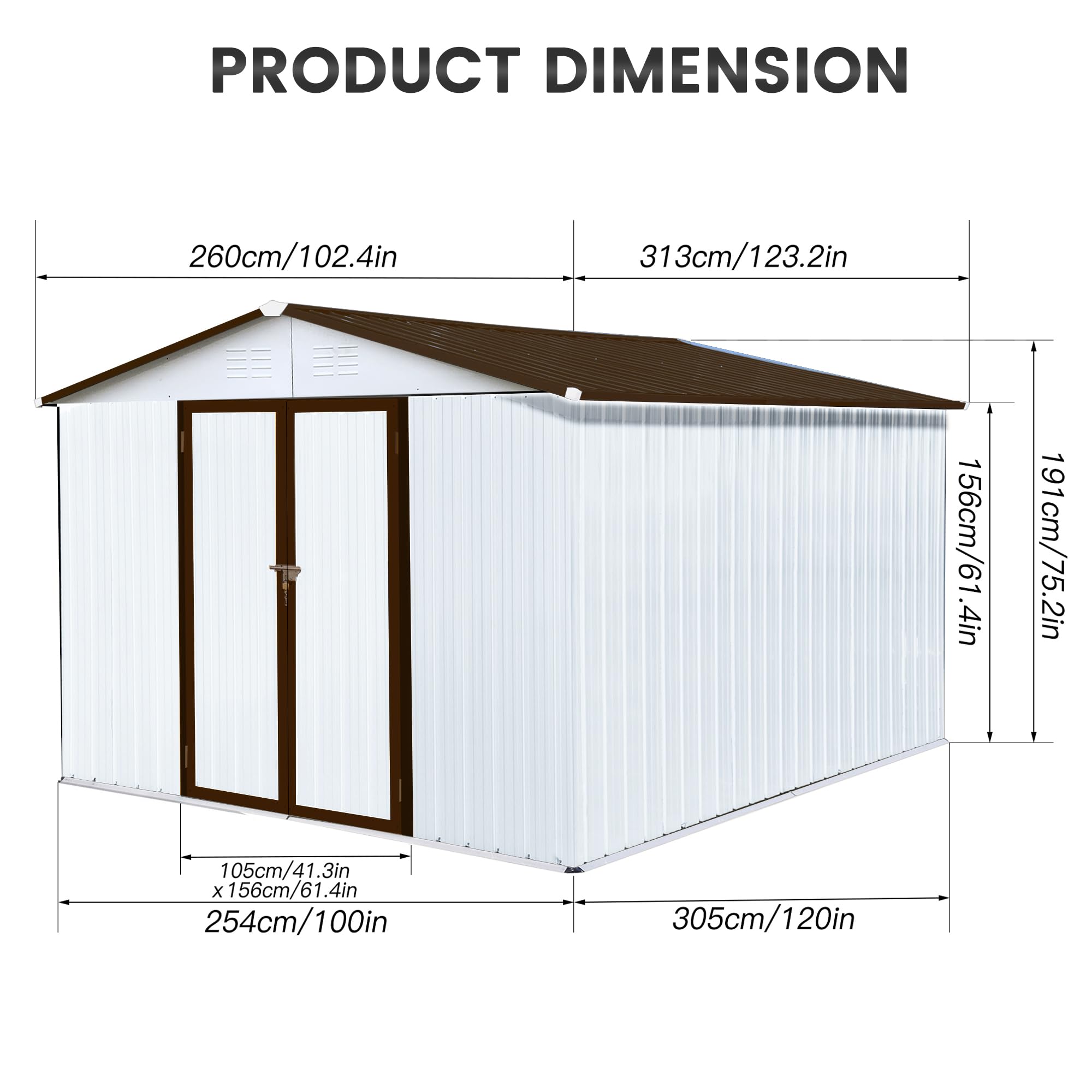 10 x 8FT Outdoor Storage Shed,Anti-Corrosion Tool Shed with Sloping Roof,Heavy Duty Metal Tool Sheds Storage House w/Lockable Door & Air Vent for Garden, Patio, Lawn