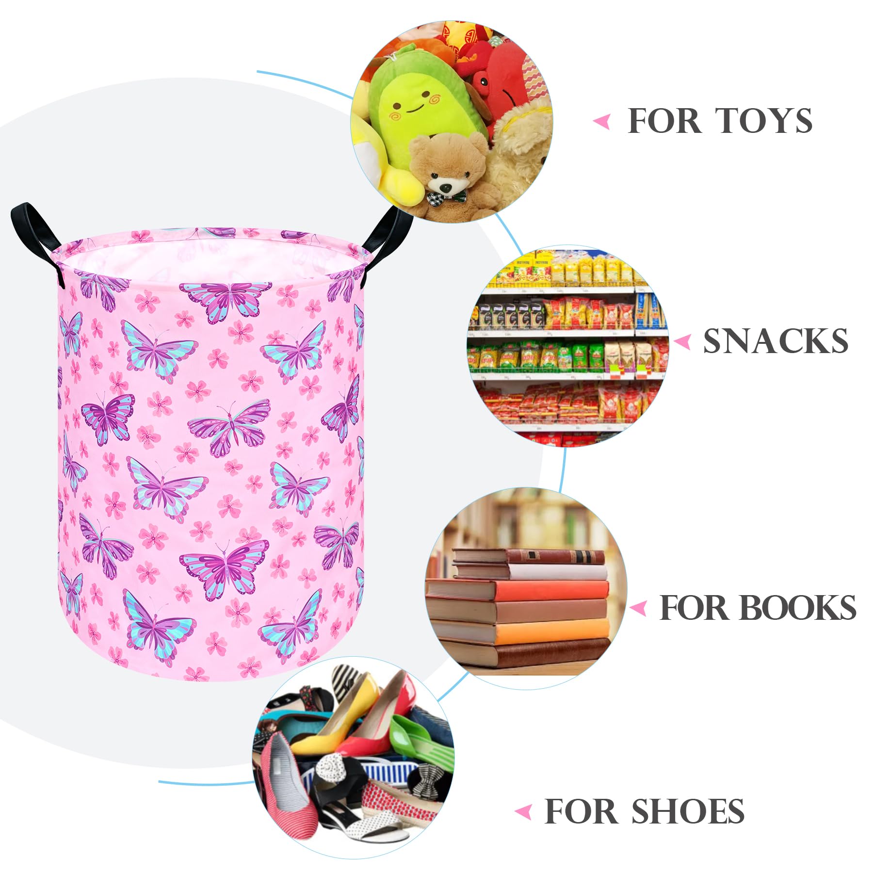 HUAYEE 19.7 Inch Baby Laundry Basket Girls Laundry Hamper Storage Basket Fabric Material Organization Basket, Storage Bin, Toy Box,Gift Basket with Handles for Room (Butterfly)