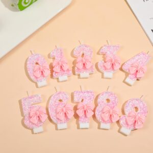 EAKE Number 2 Birthday Candle Pink Bowtie Glitter Number 2 Candle Birthday Girl Pastel Sweet Theme 2nd Birthday Party or Adults Milestone Age Decoration