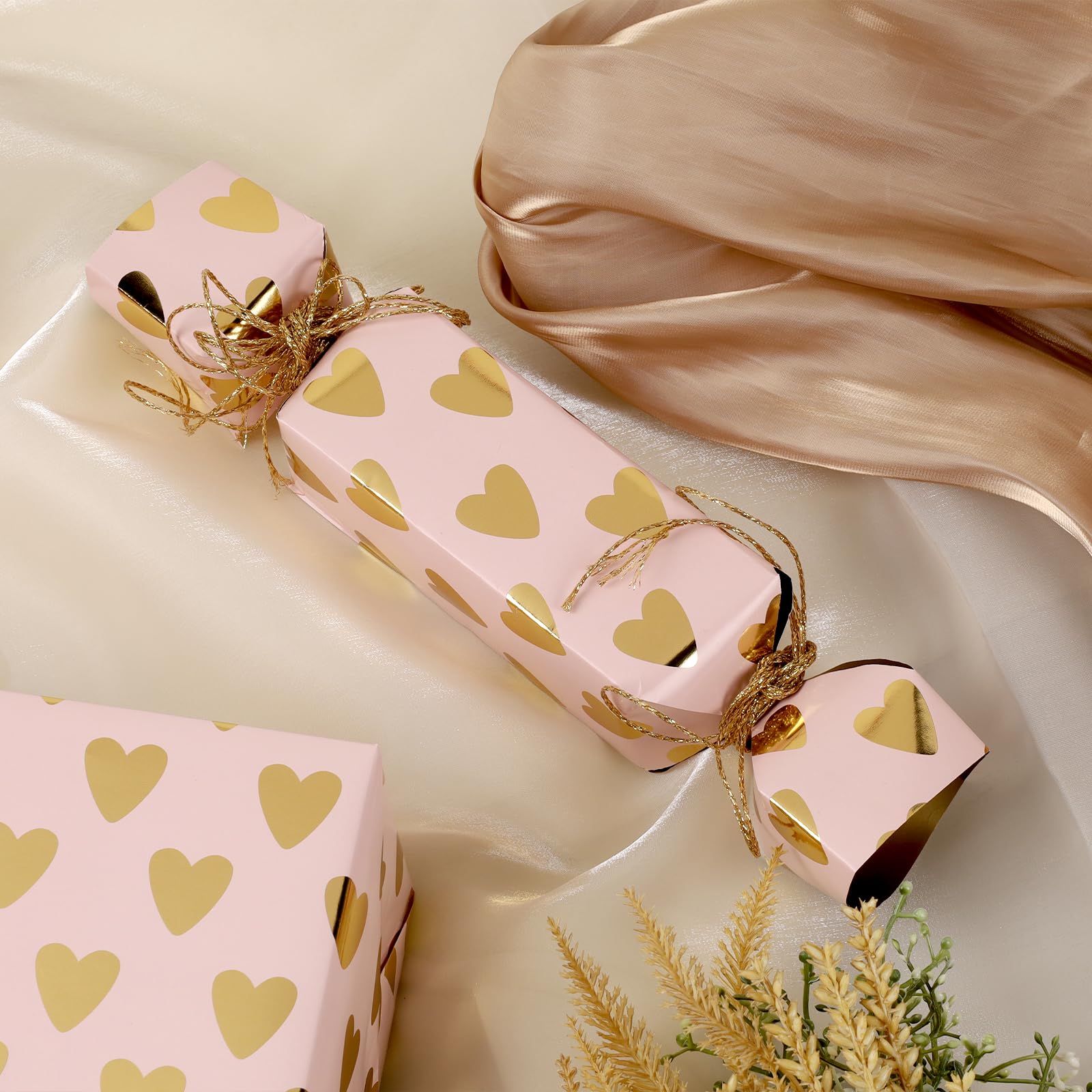 LaRibbons Wrapping Paper Roll, 17 Inch × 33 Feet, Gift Wrapping Paper with Gold Heart Design, Perfect for Christmas Decoration, Wedding, Party, Holiday, Bridal Showers and Everyday Gifting