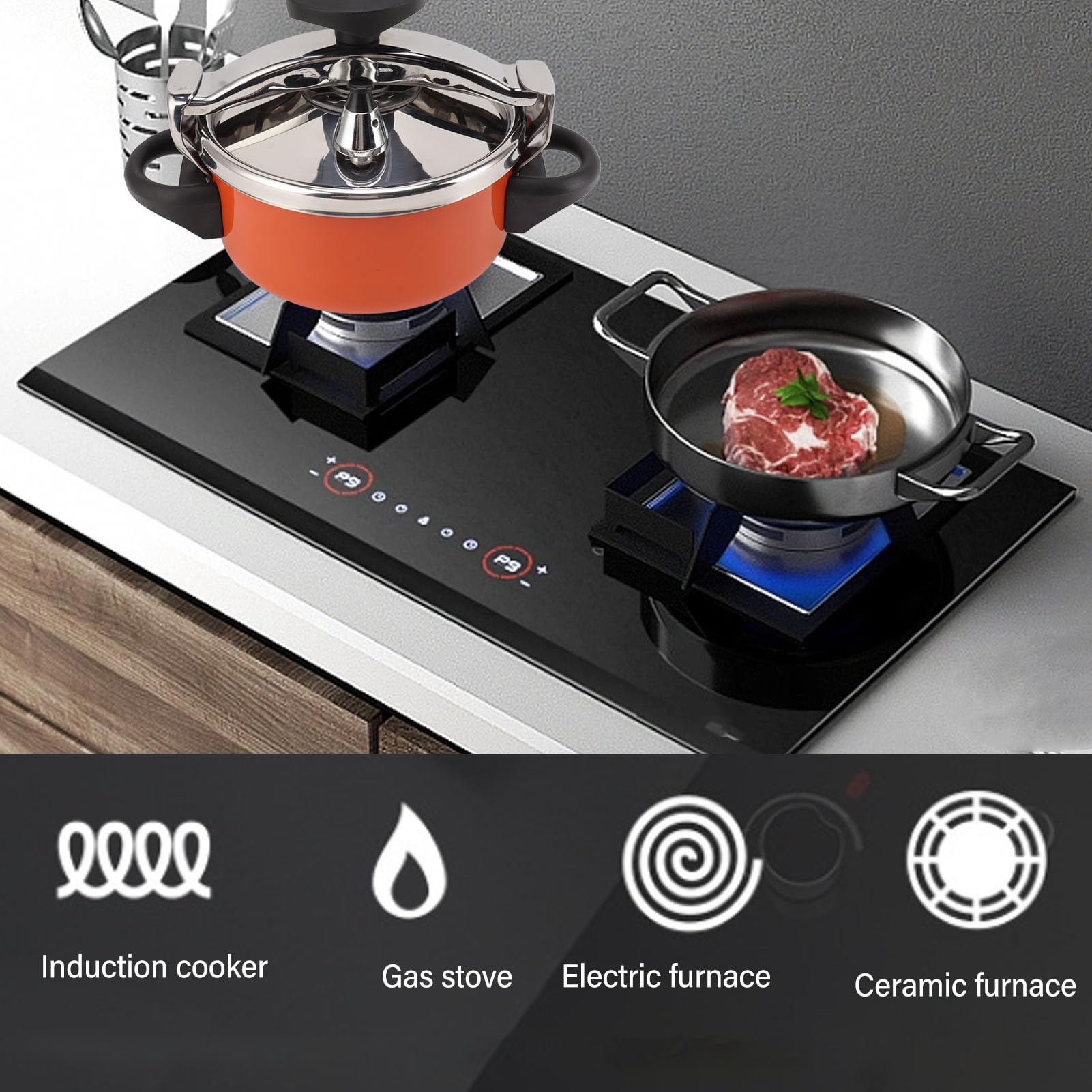 Stainless Steel Mini Pressure Cooker, 2L Double Bottom Pressure Cooker for Gas Stoves Induction Stoves, Intelligent